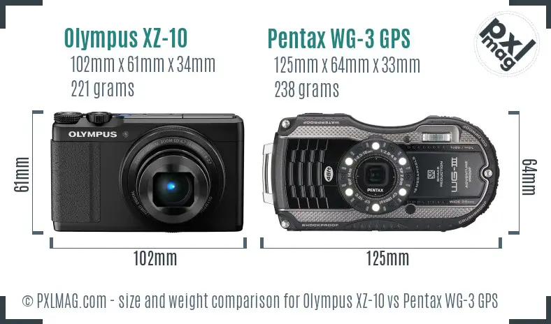 Olympus XZ-10 vs Pentax WG-3 GPS size comparison