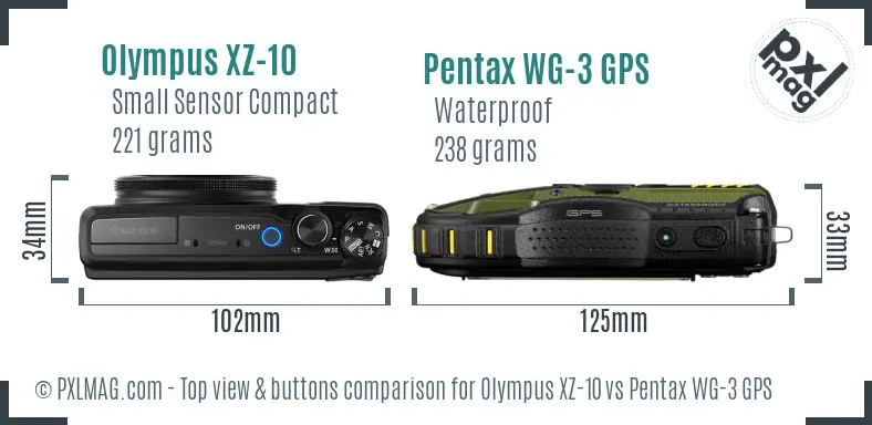 Olympus XZ-10 vs Pentax WG-3 GPS top view buttons comparison