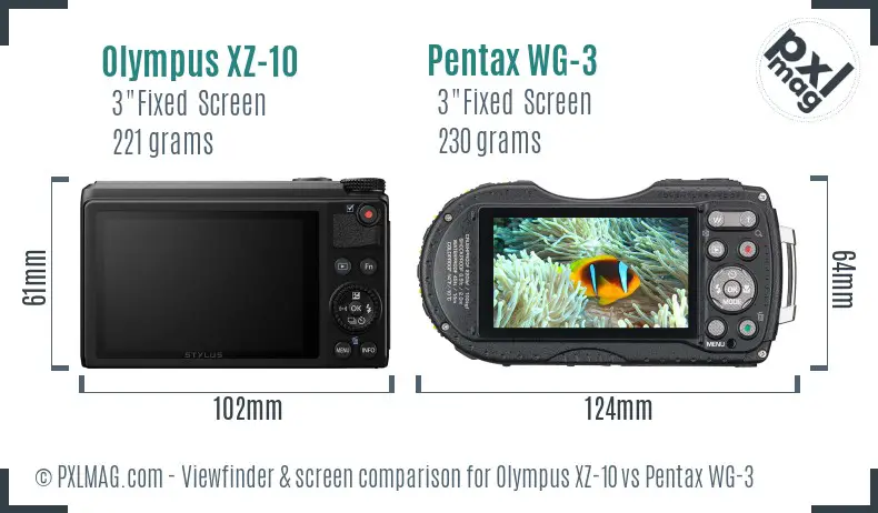 Olympus XZ-10 vs Pentax WG-3 Screen and Viewfinder comparison