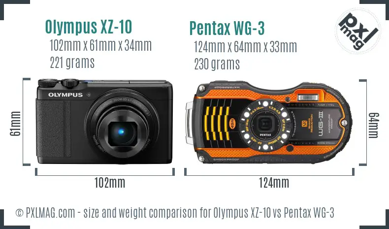 Olympus XZ-10 vs Pentax WG-3 size comparison