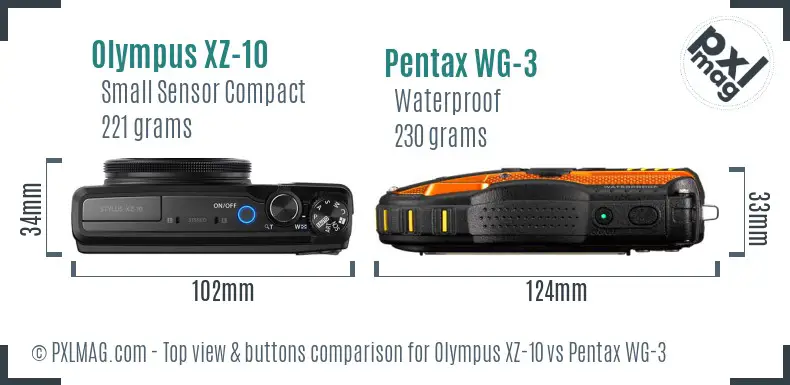 Olympus XZ-10 vs Pentax WG-3 top view buttons comparison