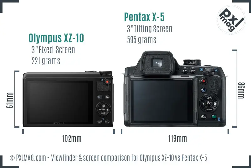 Olympus XZ-10 vs Pentax X-5 Screen and Viewfinder comparison