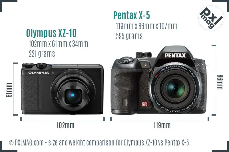 Olympus XZ-10 vs Pentax X-5 size comparison