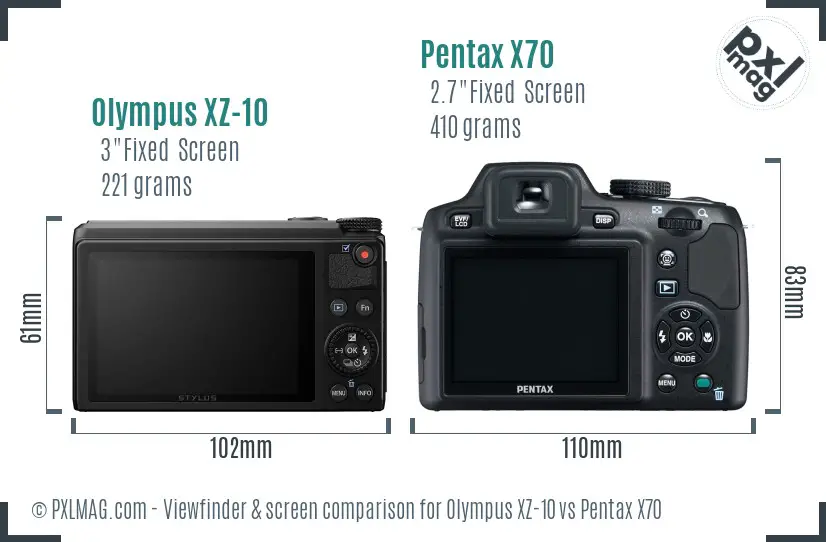 Olympus XZ-10 vs Pentax X70 Screen and Viewfinder comparison Olympus XZ-10 vs Pentax X70 Screen and Viewfinder comparison