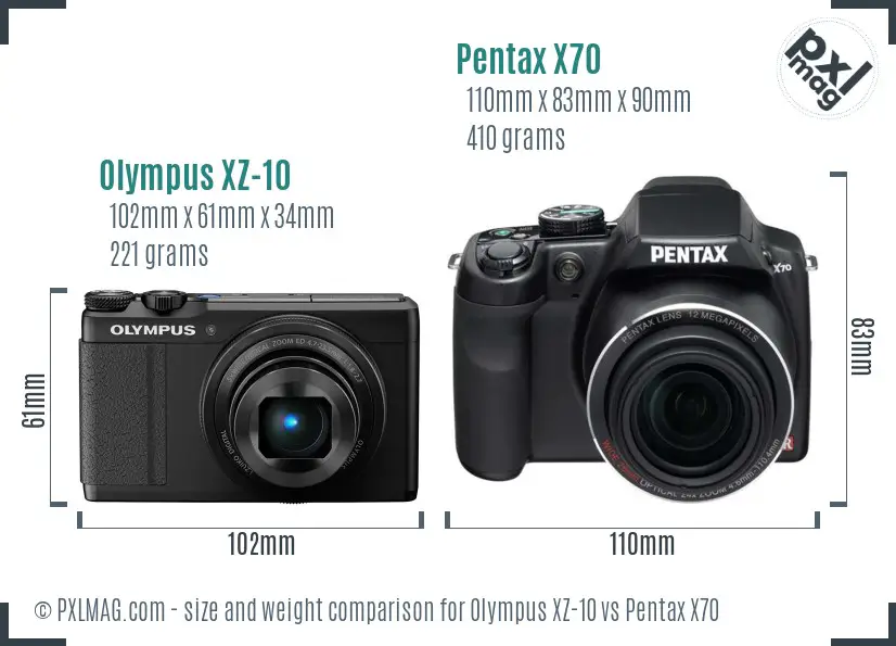 Olympus XZ-10 vs Pentax X70 size comparison Olympus XZ-10 vs Pentax X70 size comparison