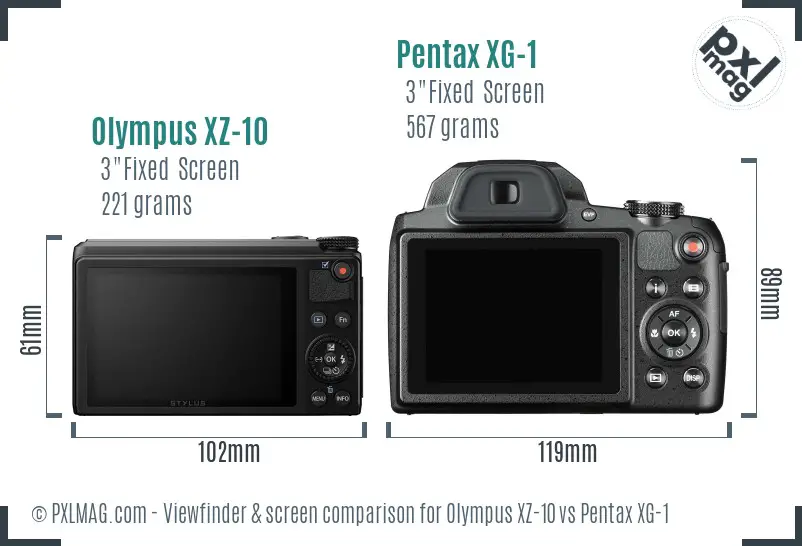 Olympus XZ-10 vs Pentax XG-1 Screen and Viewfinder comparison