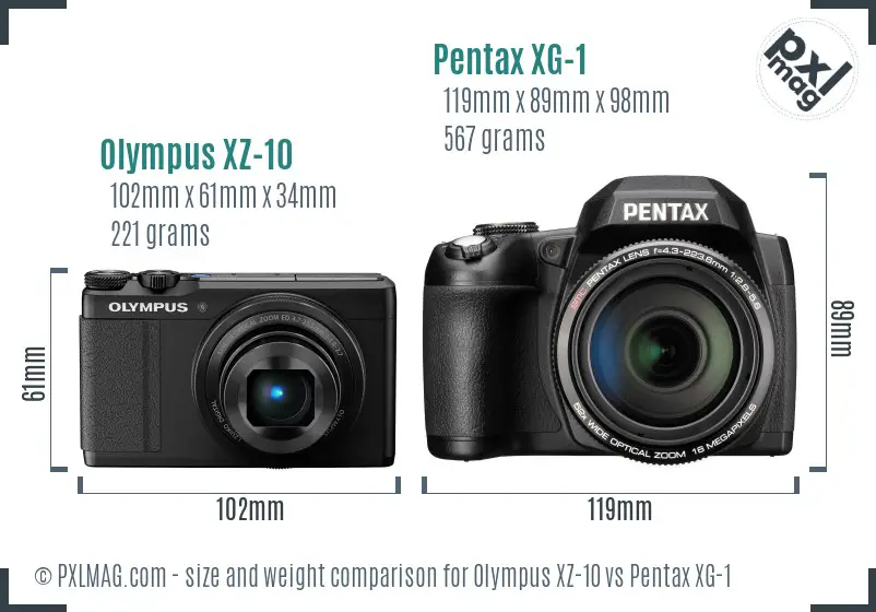 Olympus XZ-10 vs Pentax XG-1 size comparison