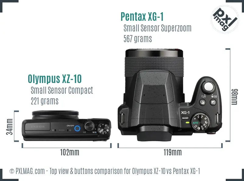 Olympus XZ-10 vs Pentax XG-1 top view buttons comparison