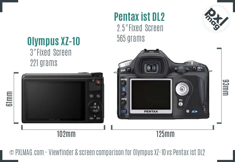 Olympus XZ-10 vs Pentax ist DL2 Screen and Viewfinder comparison