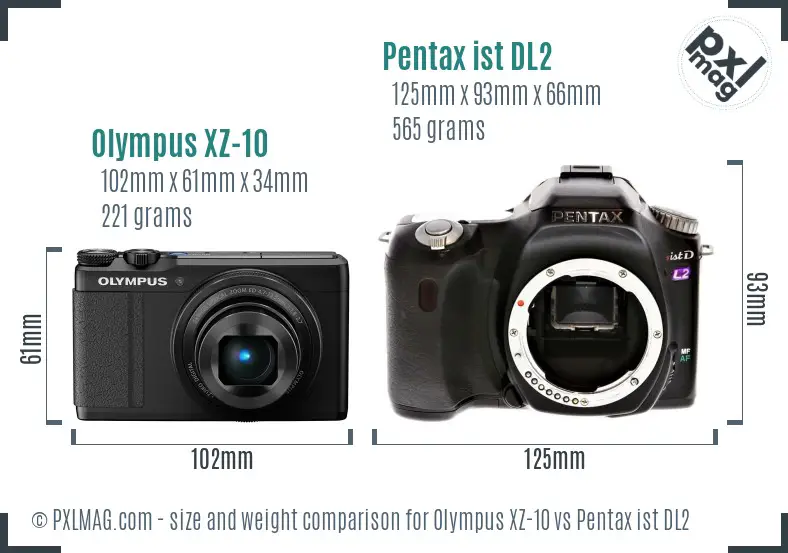 Olympus XZ-10 vs Pentax ist DL2 size comparison