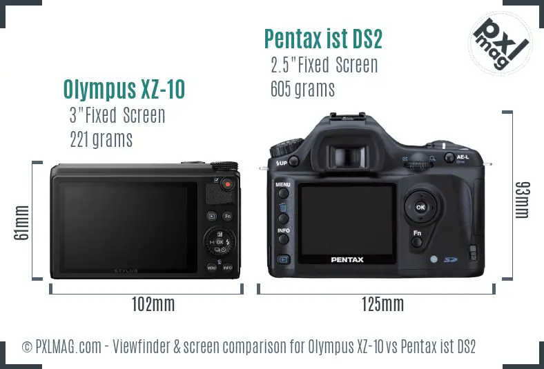 Olympus XZ-10 vs Pentax ist DS2 Screen and Viewfinder comparison