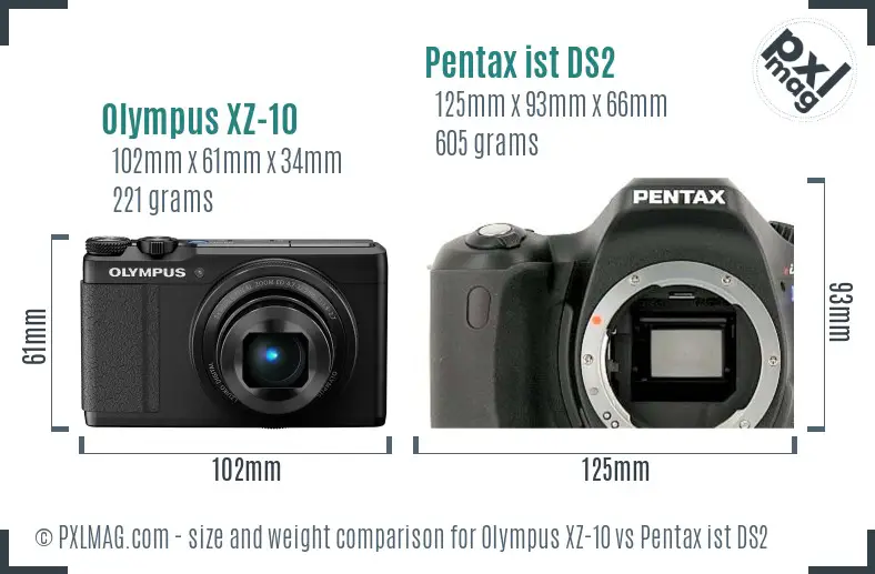 Olympus XZ-10 vs Pentax ist DS2 size comparison