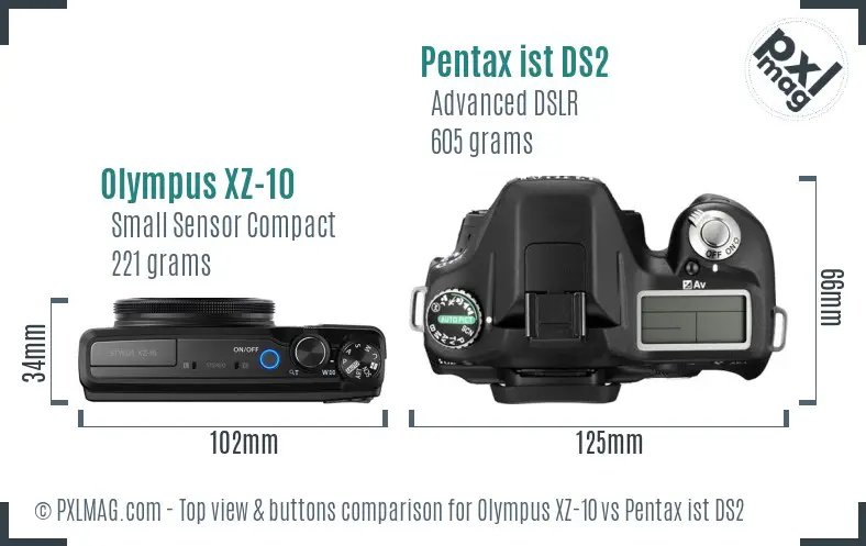 Olympus XZ-10 vs Pentax ist DS2 top view buttons comparison