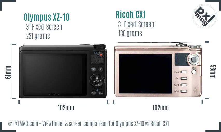 Olympus XZ-10 vs Ricoh CX1 Screen and Viewfinder comparison