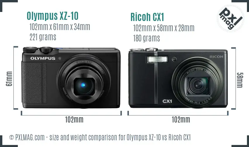 Olympus XZ-10 vs Ricoh CX1 size comparison