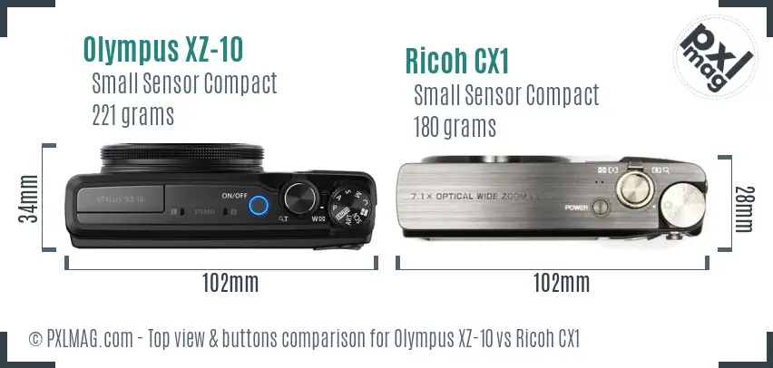 Olympus XZ-10 vs Ricoh CX1 top view buttons comparison