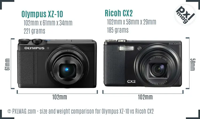 Olympus XZ-10 vs Ricoh CX2 size comparison Olympus XZ-10 vs Ricoh CX2 size comparison