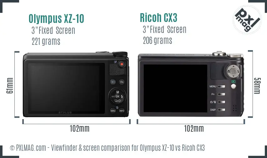 Olympus XZ-10 vs Ricoh CX3 Screen and Viewfinder comparison