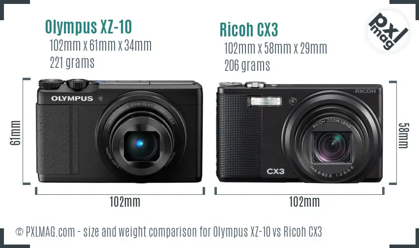 Olympus XZ-10 vs Ricoh CX3 size comparison