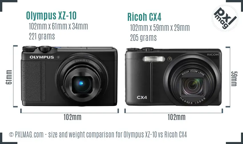 Olympus XZ-10 vs Ricoh CX4 size comparison Olympus XZ-10 vs Ricoh CX4 size comparison