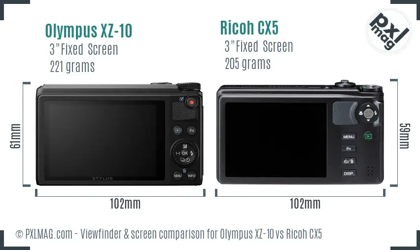 Olympus XZ-10 vs Ricoh CX5 Screen and Viewfinder comparison