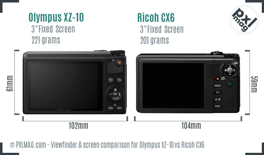 Olympus XZ-10 vs Ricoh CX6 Screen and Viewfinder comparison