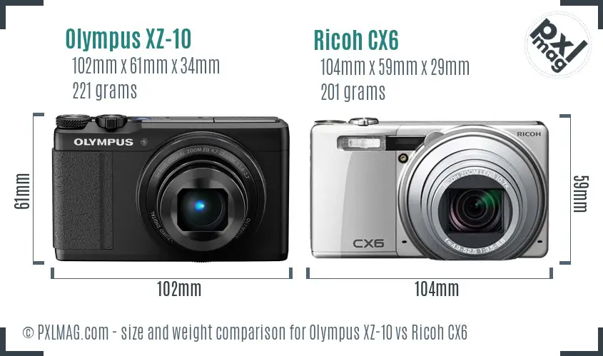 Olympus XZ-10 vs Ricoh CX6 size comparison