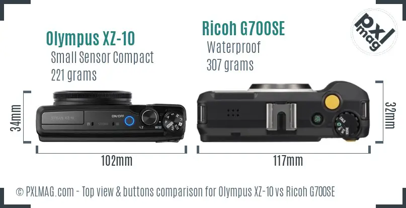 Olympus XZ-10 vs Ricoh G700SE top view buttons comparison