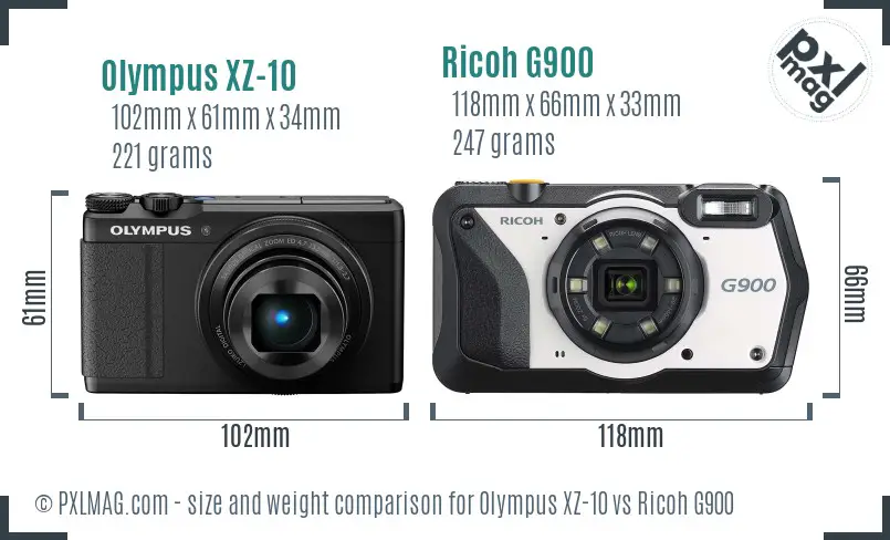 Olympus XZ-10 vs Ricoh G900 size comparison