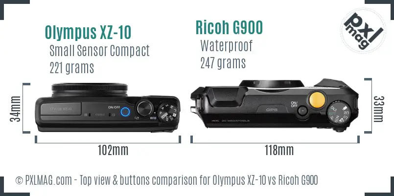 Olympus XZ-10 vs Ricoh G900 top view buttons comparison