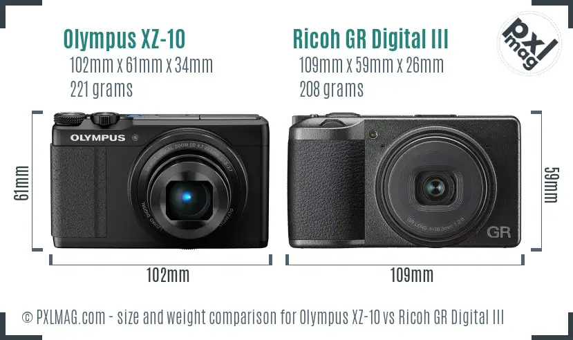 Olympus XZ-10 vs Ricoh GR Digital III size comparison