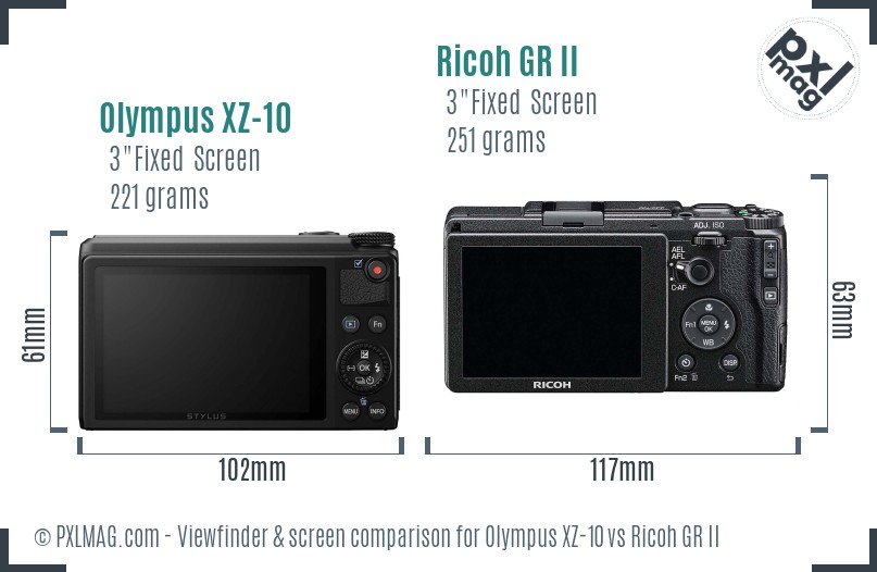 Olympus XZ-10 vs Ricoh GR II Screen and Viewfinder comparison