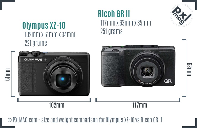 Olympus XZ-10 vs Ricoh GR II size comparison