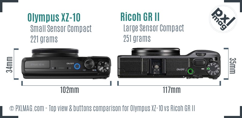 Olympus XZ-10 vs Ricoh GR II top view buttons comparison
