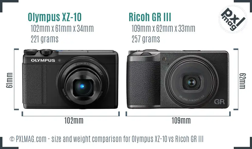 Olympus XZ-10 vs Ricoh GR III size comparison