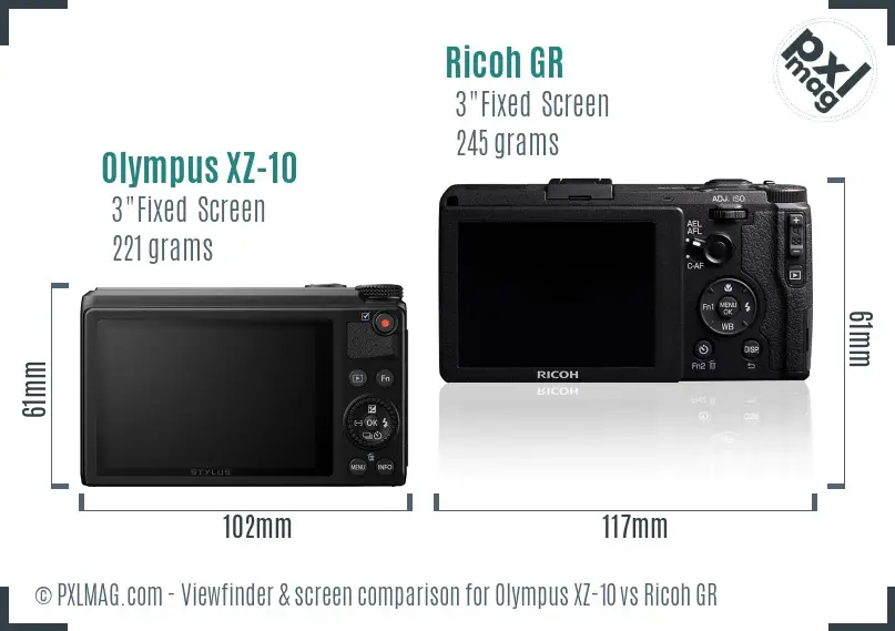 Olympus XZ-10 vs Ricoh GR Screen and Viewfinder comparison