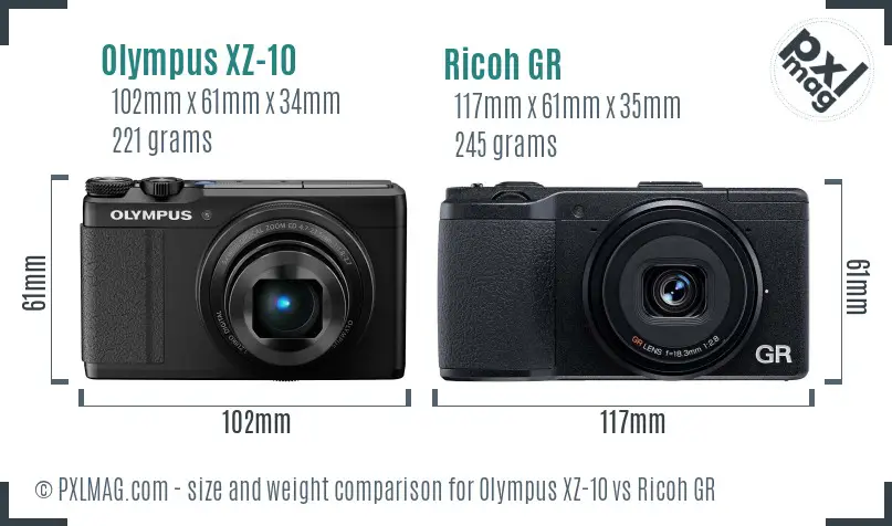 Olympus XZ-10 vs Ricoh GR size comparison