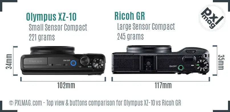 Olympus XZ-10 vs Ricoh GR top view buttons comparison