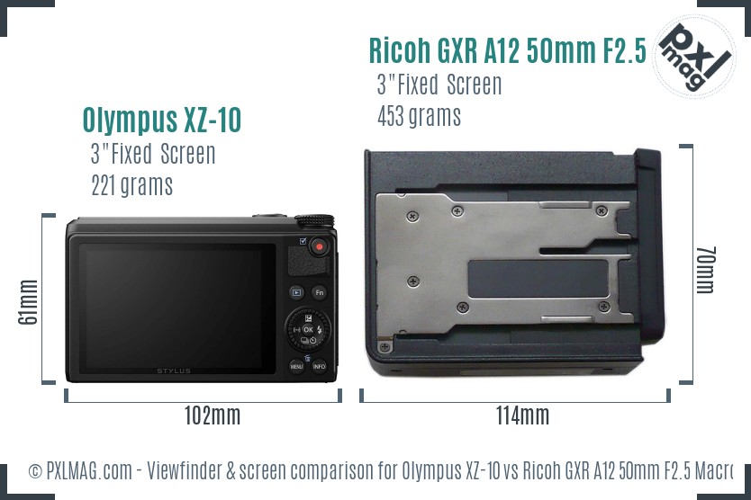 Olympus XZ-10 vs Ricoh GXR A12 50mm F2.5 Macro Screen and Viewfinder comparison