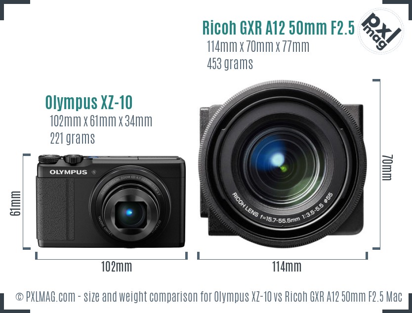 Olympus XZ-10 vs Ricoh GXR A12 50mm F2.5 Macro size comparison