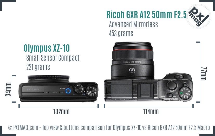 Olympus XZ-10 vs Ricoh GXR A12 50mm F2.5 Macro top view buttons comparison
