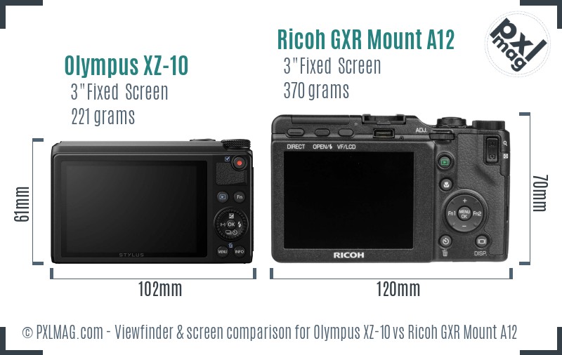 Olympus XZ-10 vs Ricoh GXR Mount A12 Screen and Viewfinder comparison