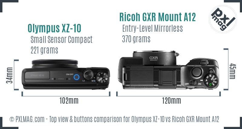Olympus XZ-10 vs Ricoh GXR Mount A12 top view buttons comparison