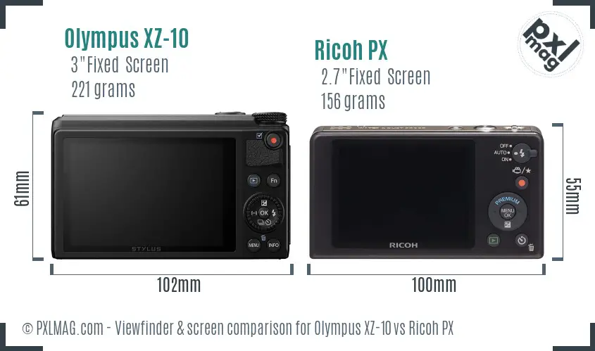 Olympus XZ-10 vs Ricoh PX Screen and Viewfinder comparison