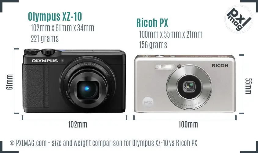 Olympus XZ-10 vs Ricoh PX size comparison