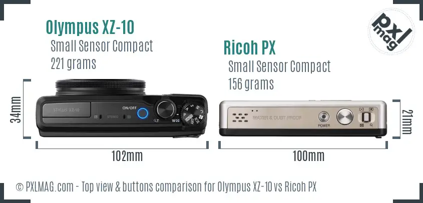 Olympus XZ-10 vs Ricoh PX top view buttons comparison