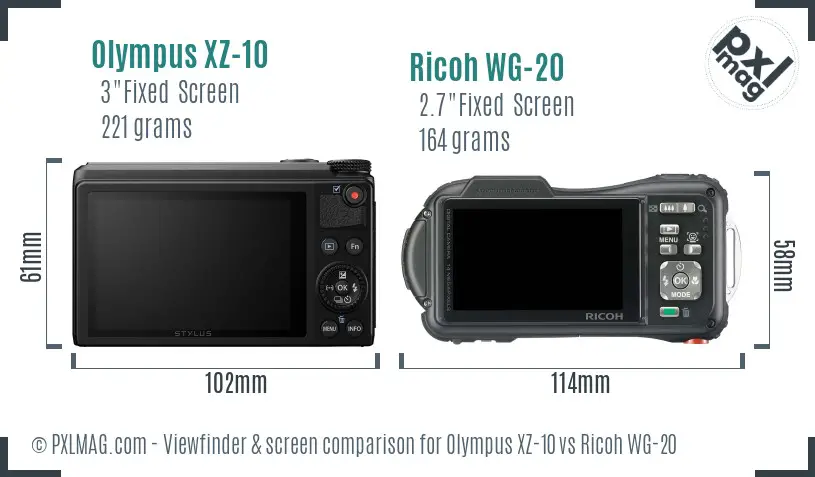 Olympus XZ-10 vs Ricoh WG-20 Screen and Viewfinder comparison