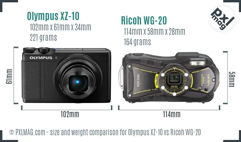 Olympus XZ-10 vs Ricoh WG-20 size comparison