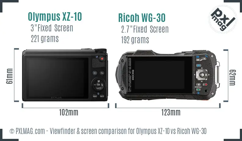 Olympus XZ-10 vs Ricoh WG-30 Screen and Viewfinder comparison