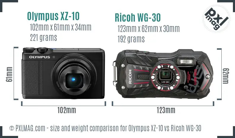 Olympus XZ-10 vs Ricoh WG-30 size comparison Olympus XZ-10 vs Ricoh WG-30 size comparison